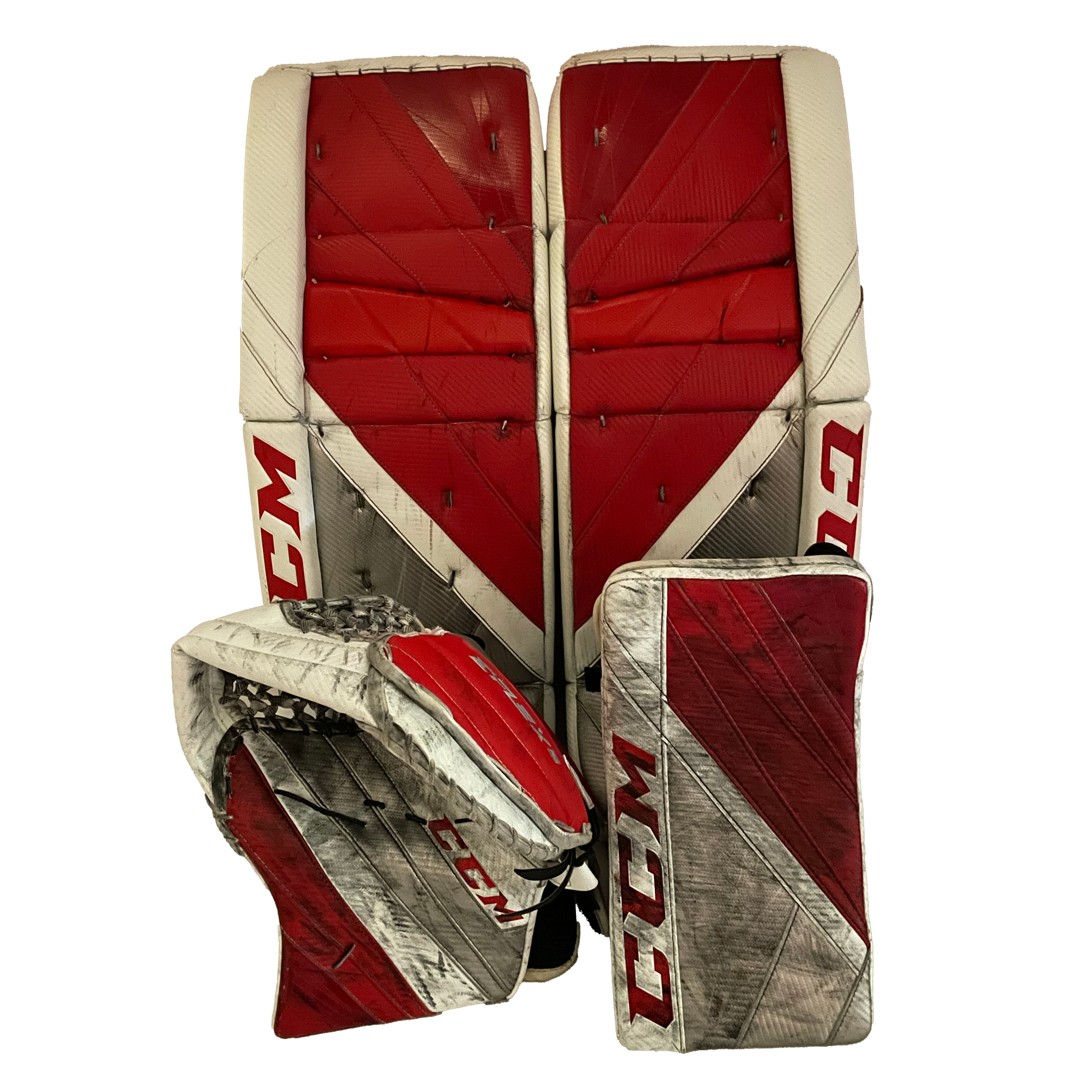 CCM Extreme Flex 5 - Ensemble de gardien de but complet Pro Stock d'occasion (rouge/blanc)